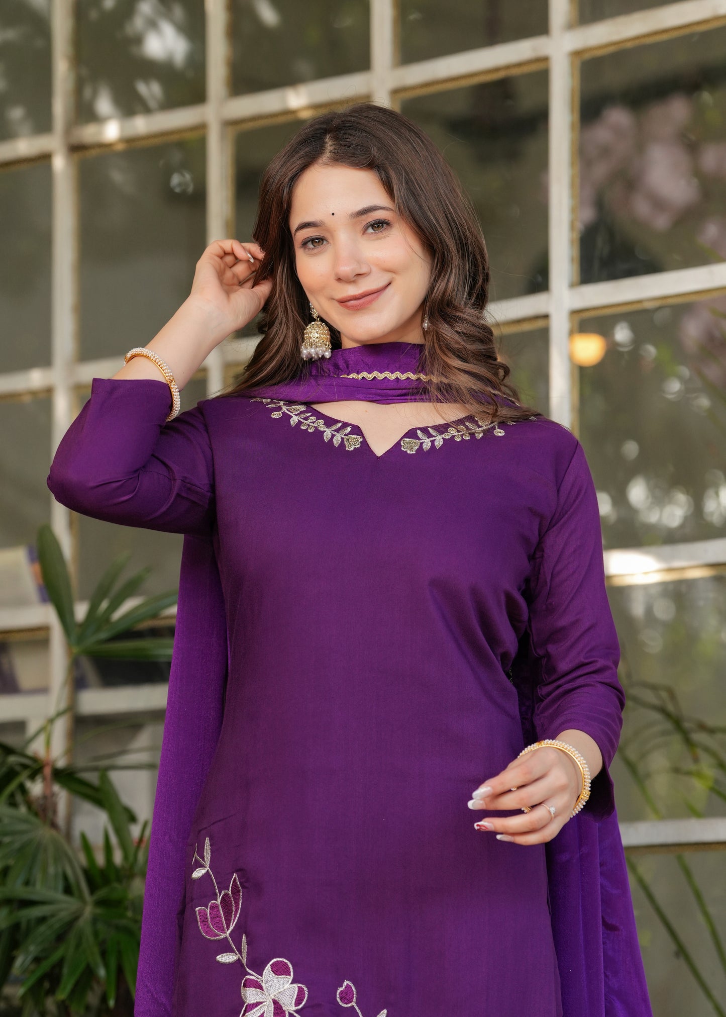 Wine Blissful Fusion Kurta Set
