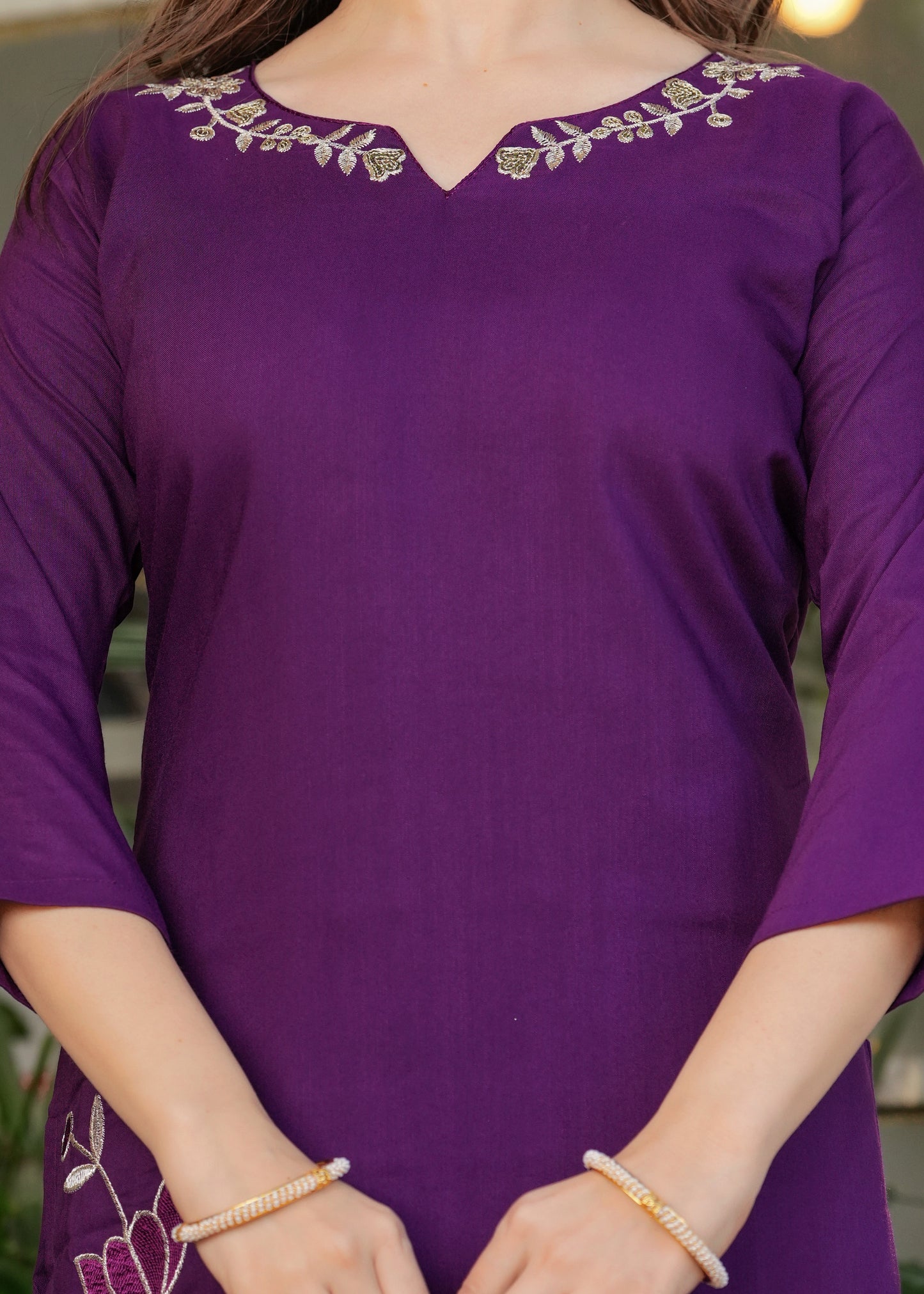 Wine Blissful Fusion Kurta Set
