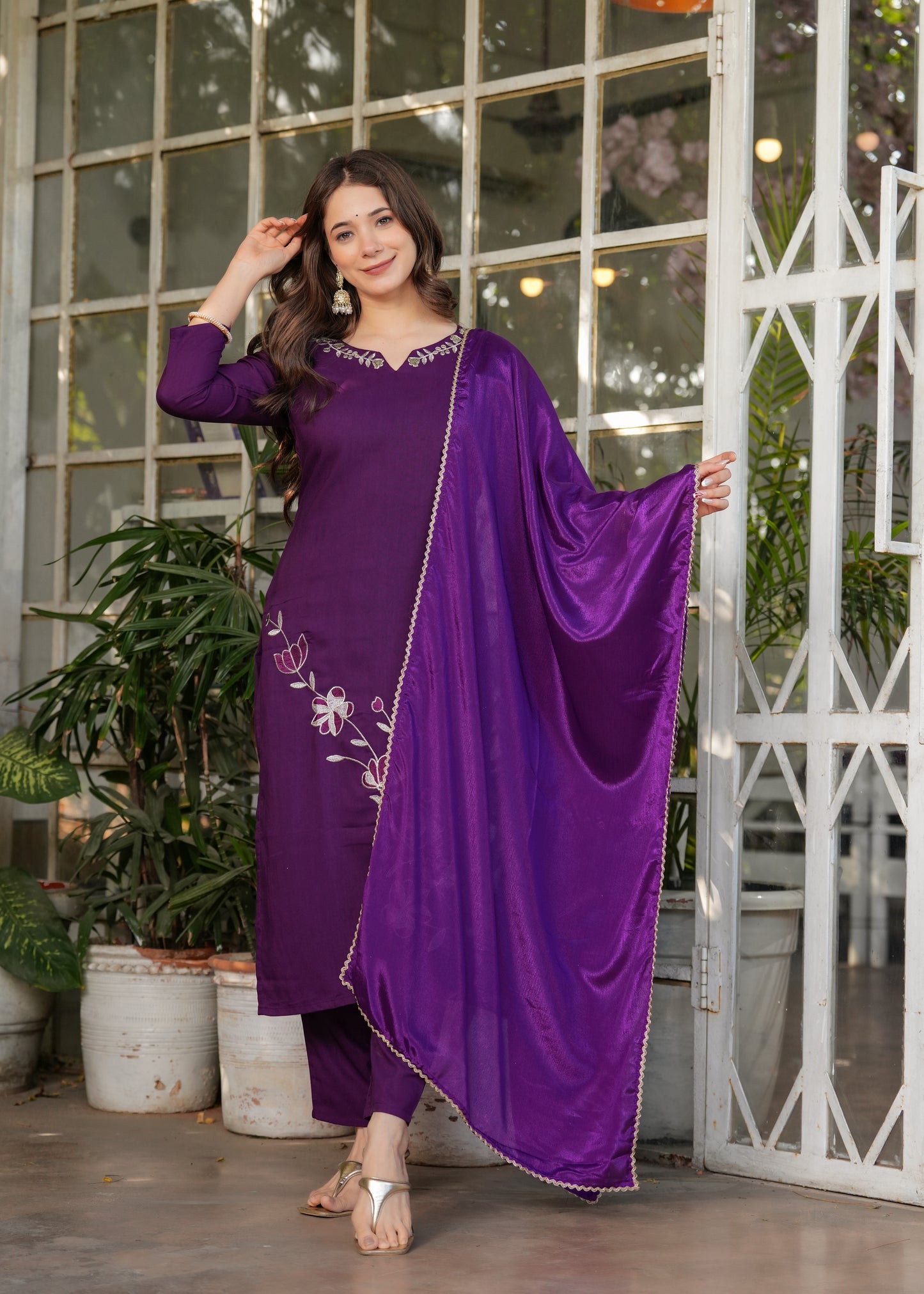Wine Blissful Fusion Kurta Set