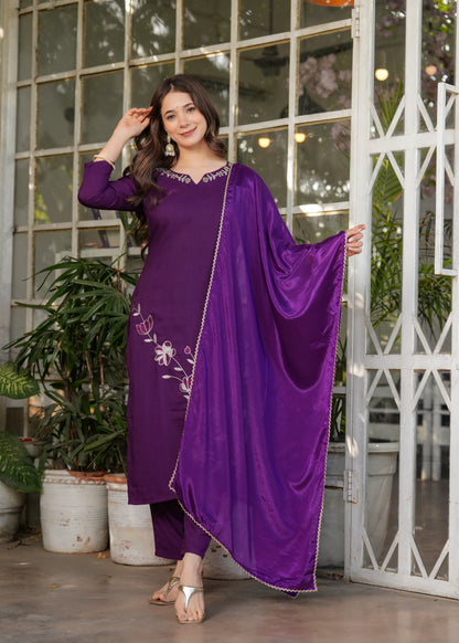 Wine Blissful Fusion Kurta Set