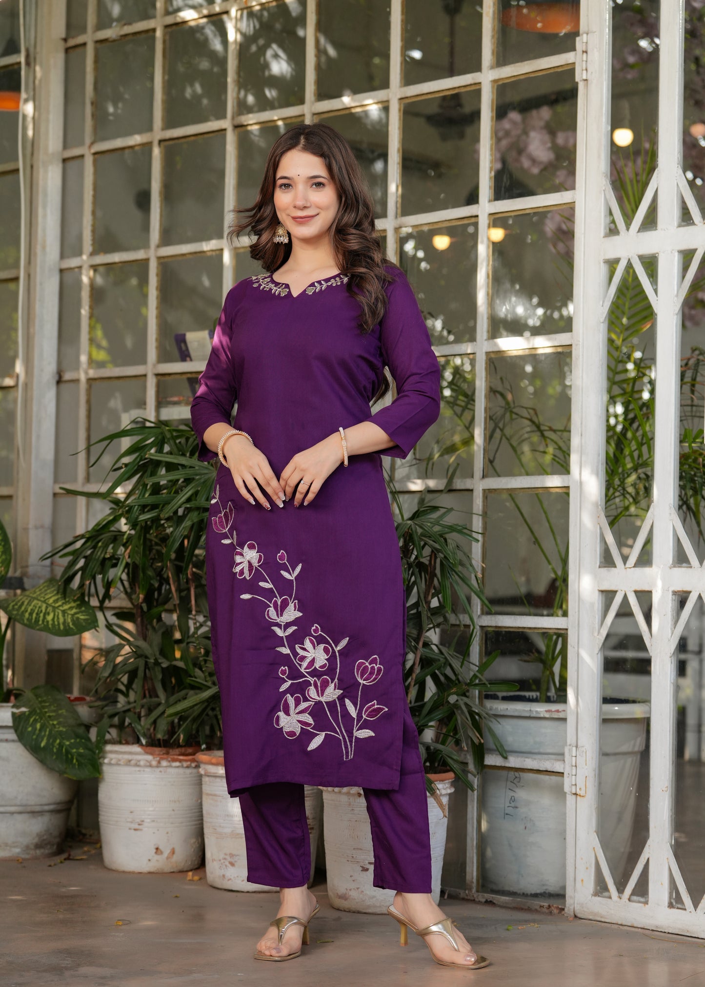 Wine Blissful Fusion Kurta Set