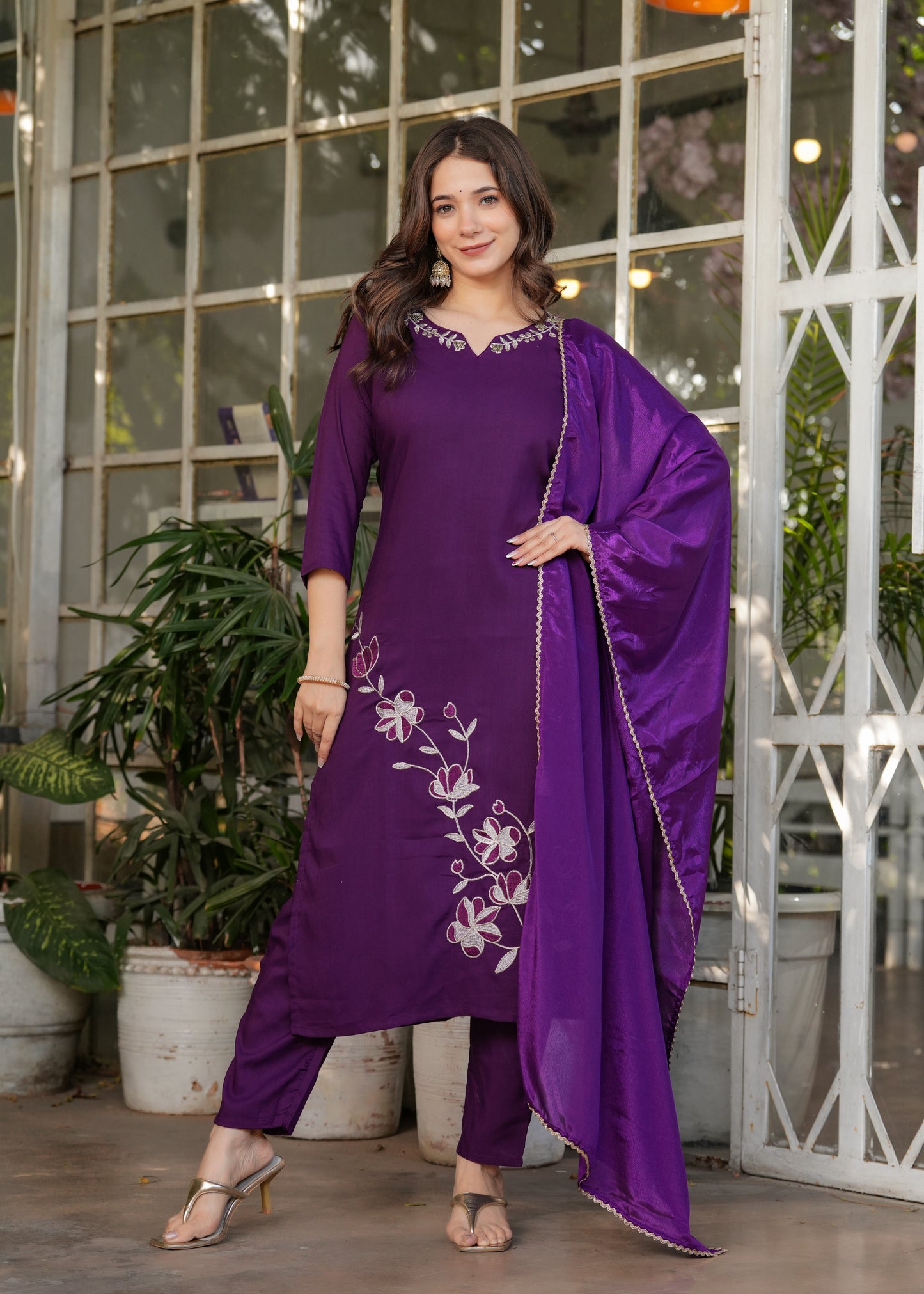 Wine Blissful Fusion Kurta Set
