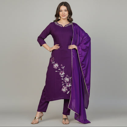 Wine Blissful Fusion Kurta Set