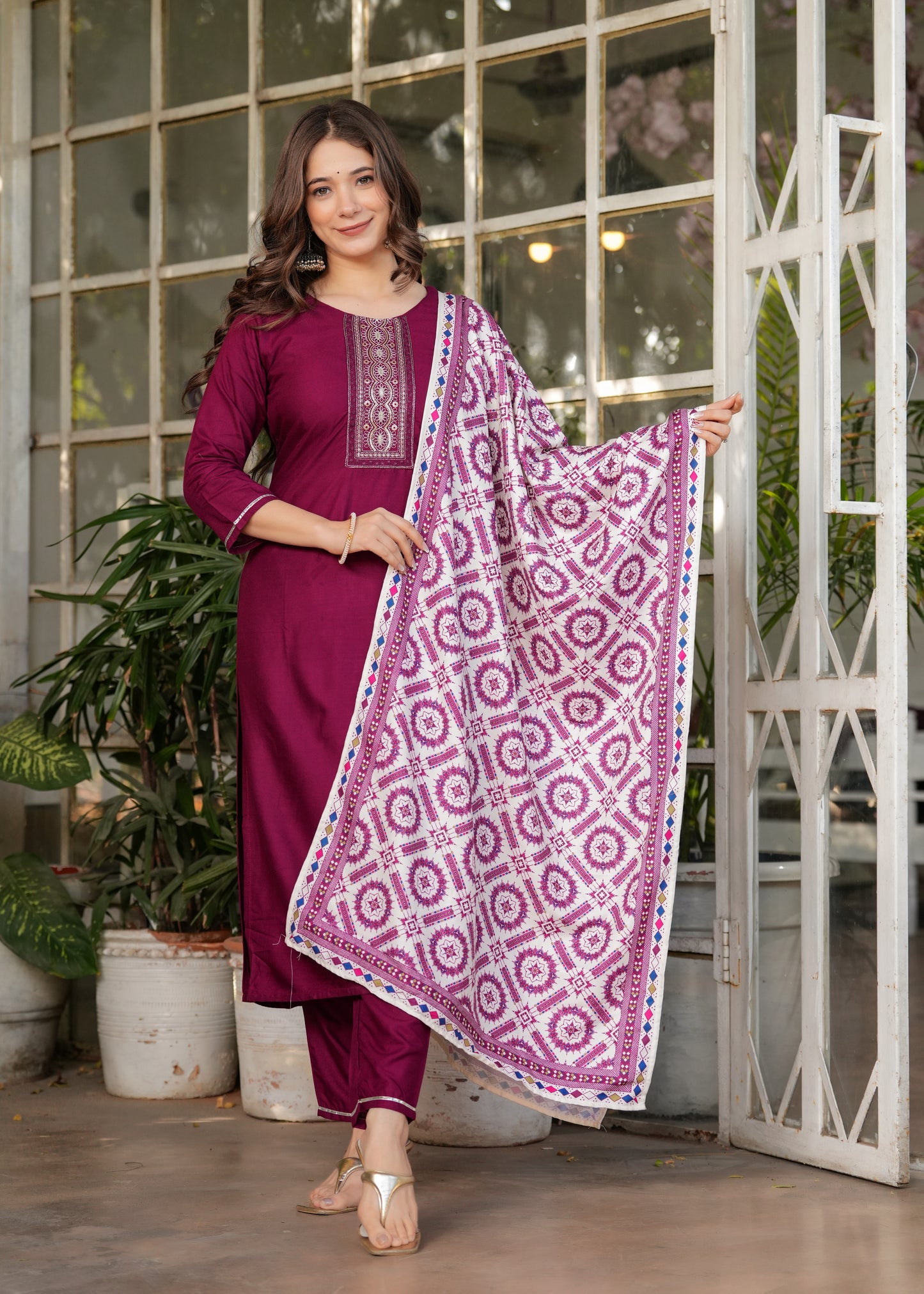 Maroon Contemporary Kurta Set