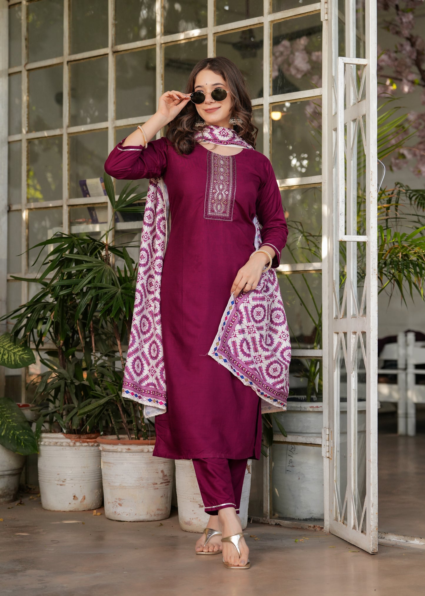 Maroon Contemporary Kurta Set