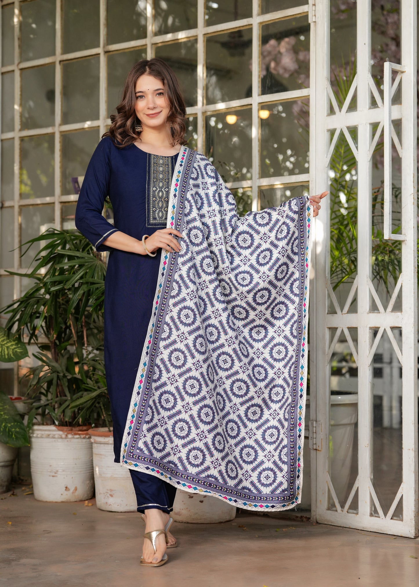 Navy Fusion Kurta Set