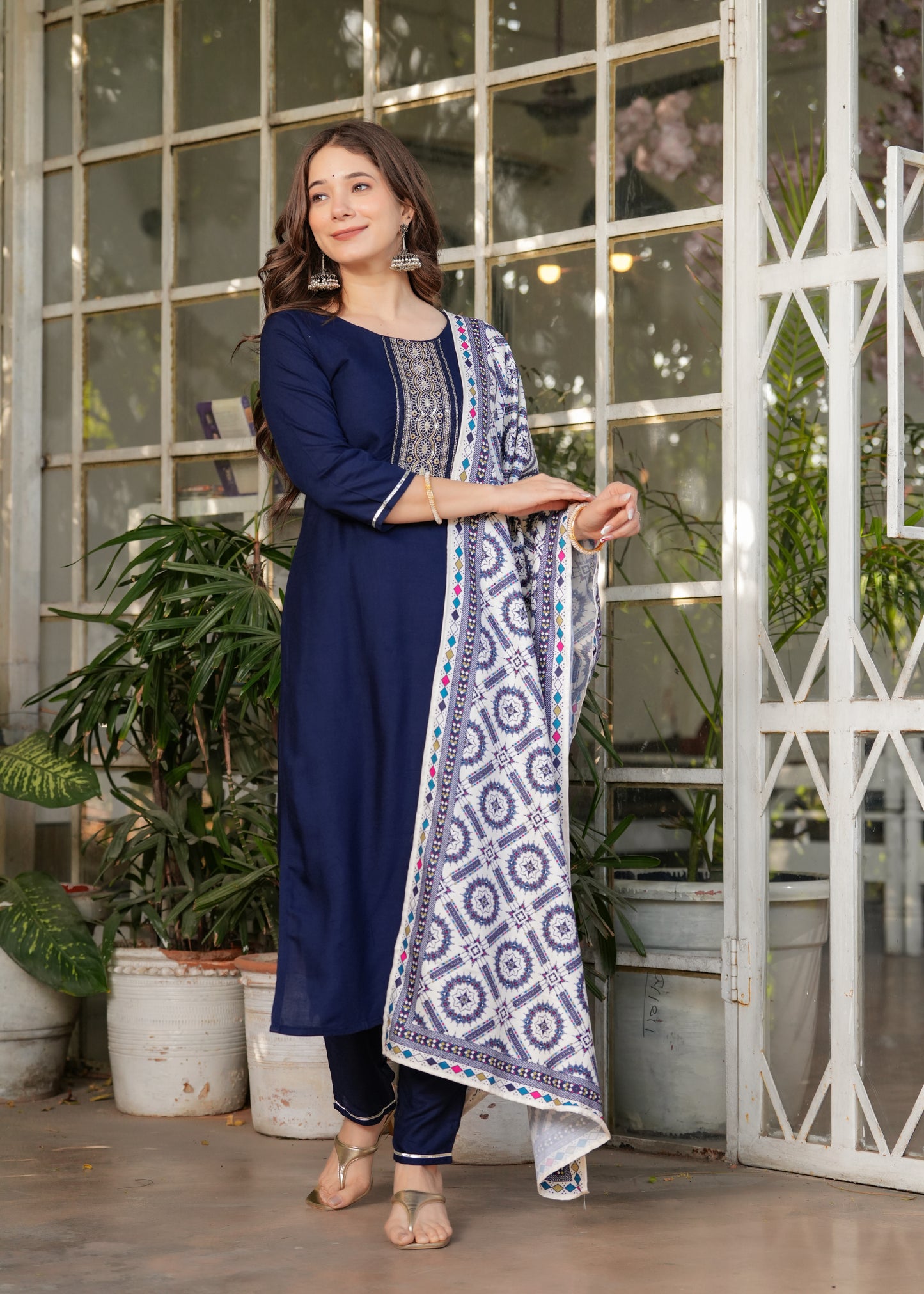 Navy Fusion Kurta Set
