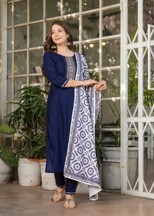 Navy Fusion Kurta Set