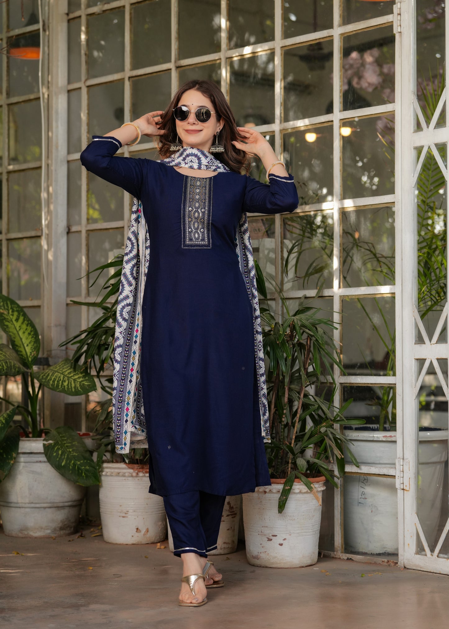 Navy Fusion Kurta Set