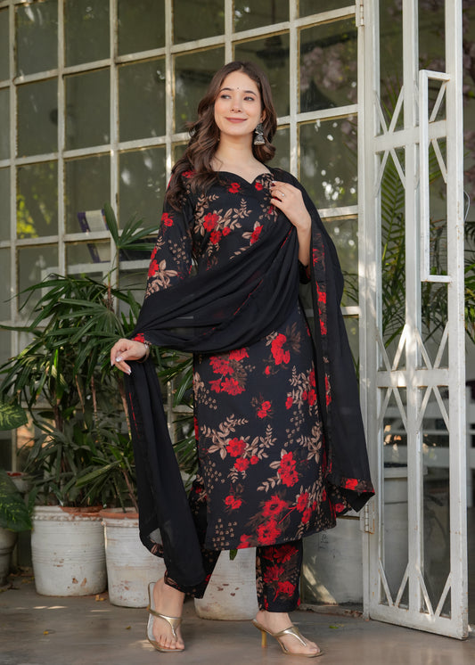 Black with Red Heritage Kurta Set