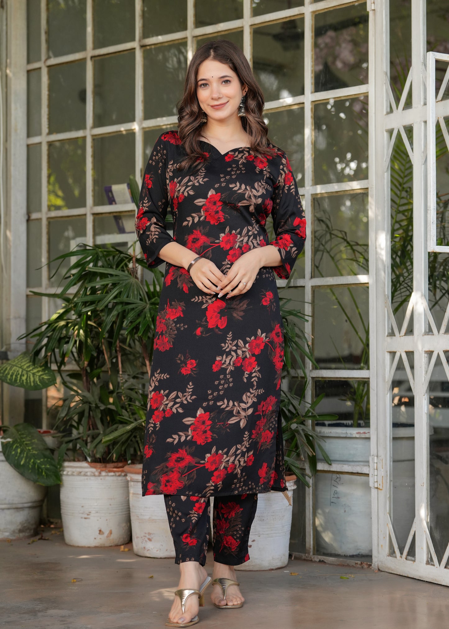 Black with Red Heritage Kurta Set