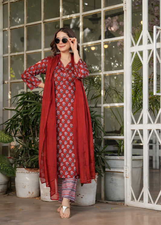 Red with Navy Radiant Kurta Set