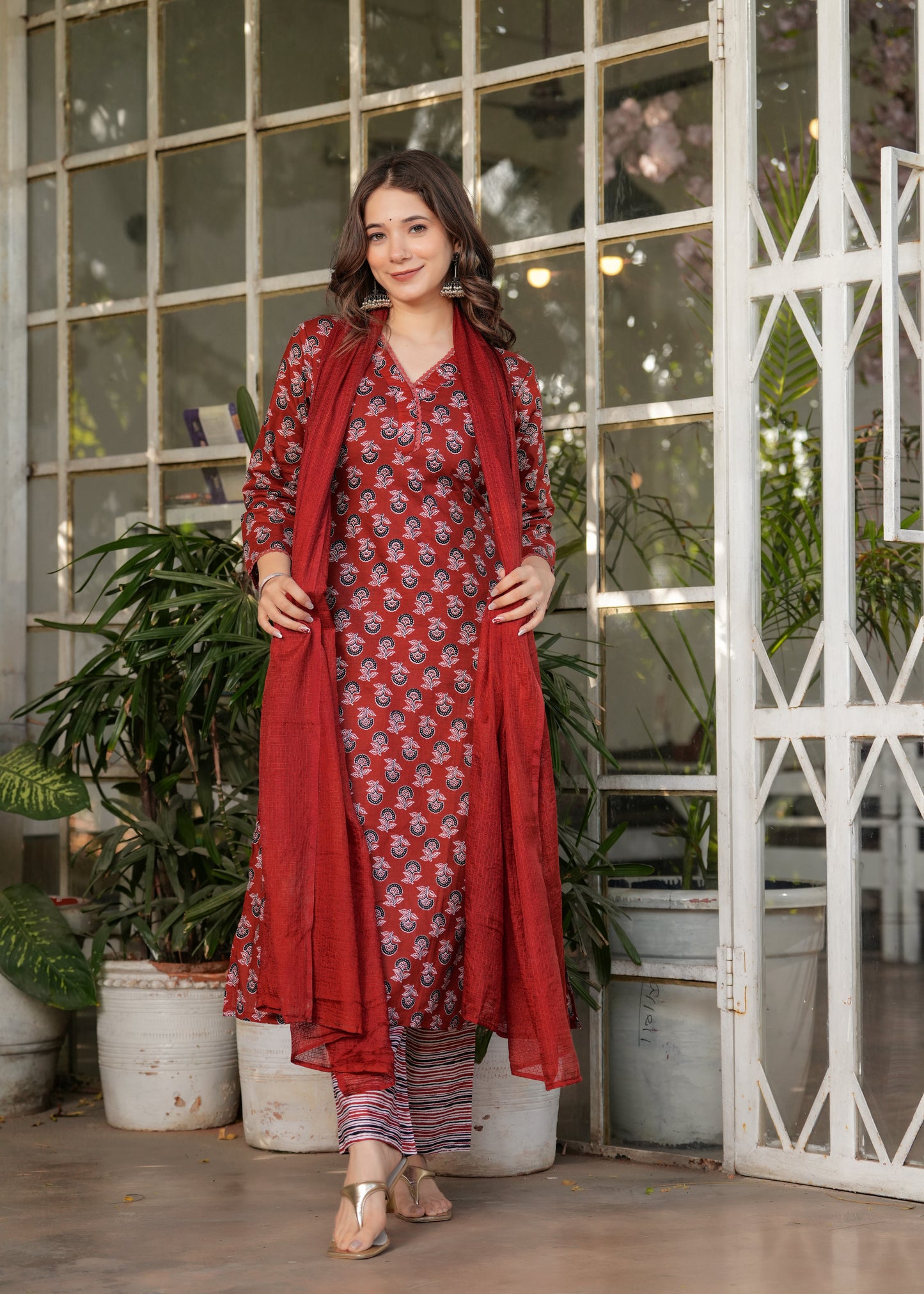 Red with Navy Radiant Kurta Set