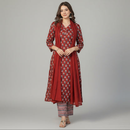 Red with Navy Radiant Kurta Set