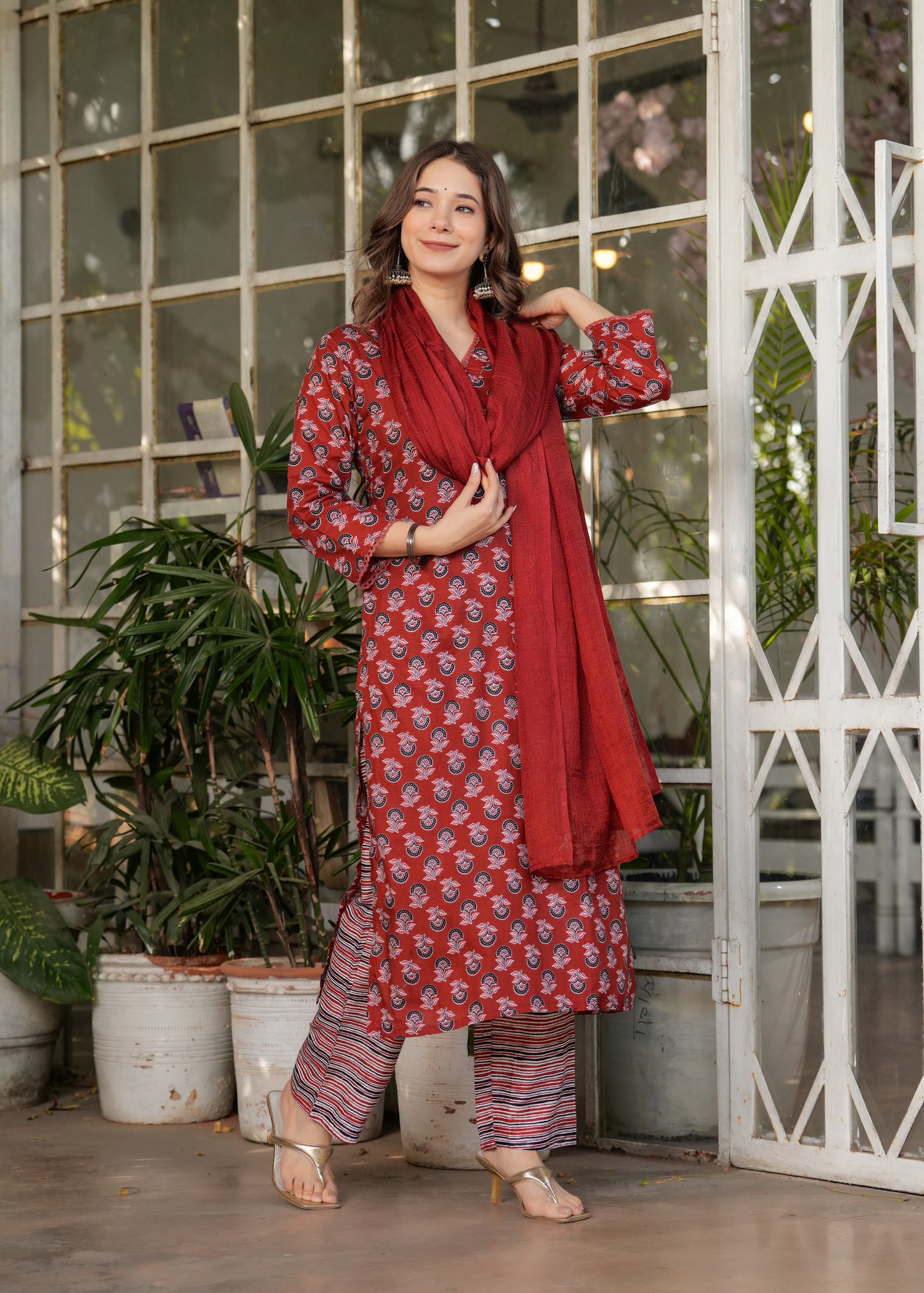 Red with Navy Radiant Kurta Set