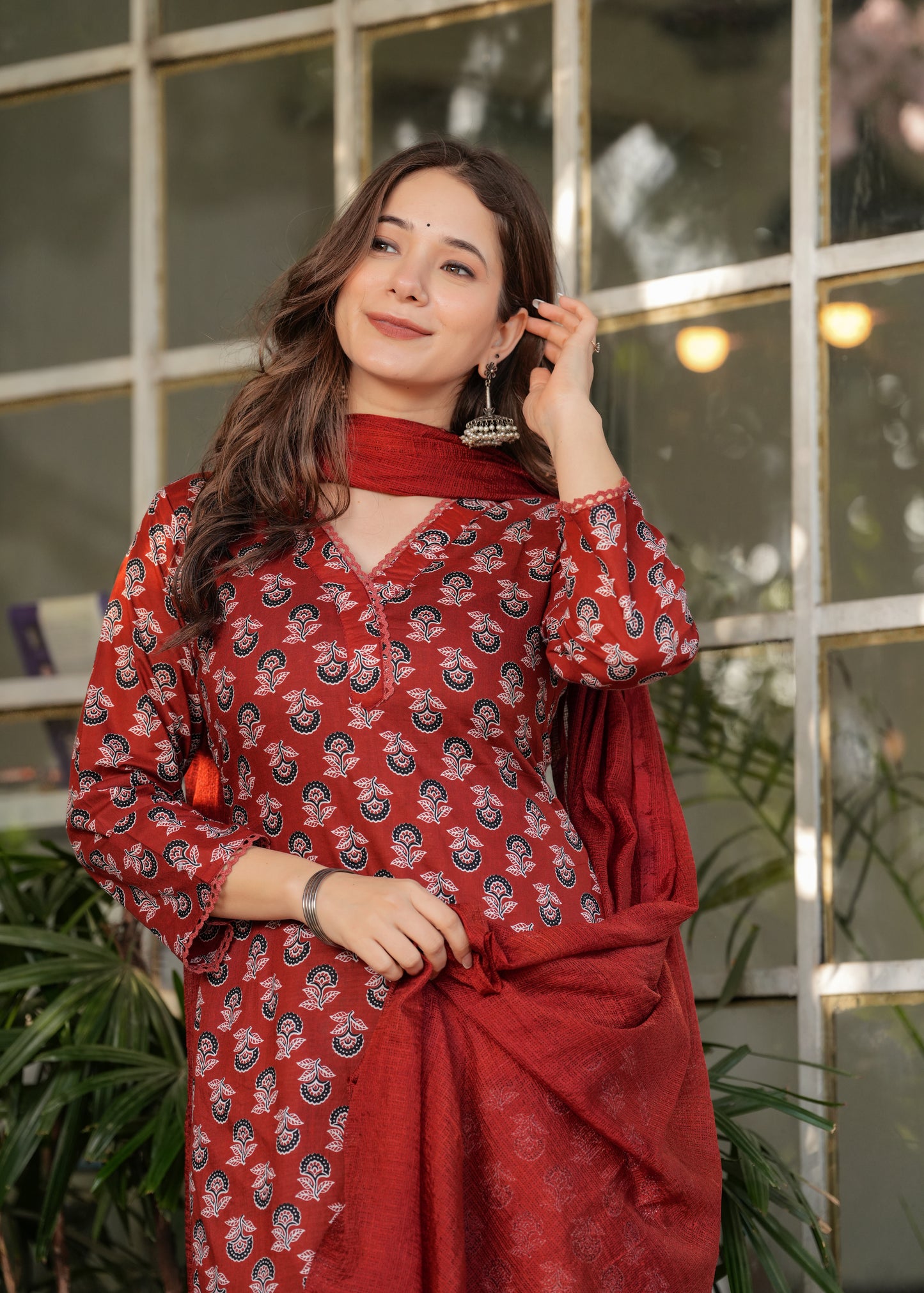 Red with Navy Radiant Kurta Set