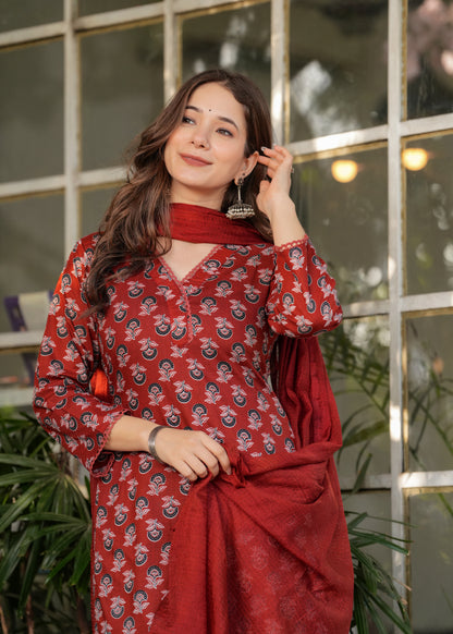 Red with Navy Radiant Kurta Set