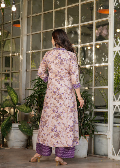Cream with purple Delightful Kurta Set