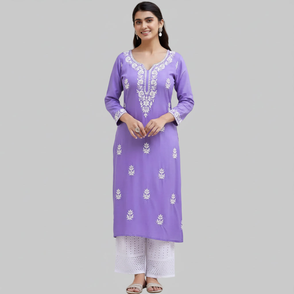 Lavanya Lavender White Chikankari Embroidered Kurta Set