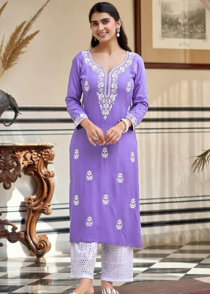 Lavanya Lavender White Chikankari Embroidered Kurta Set