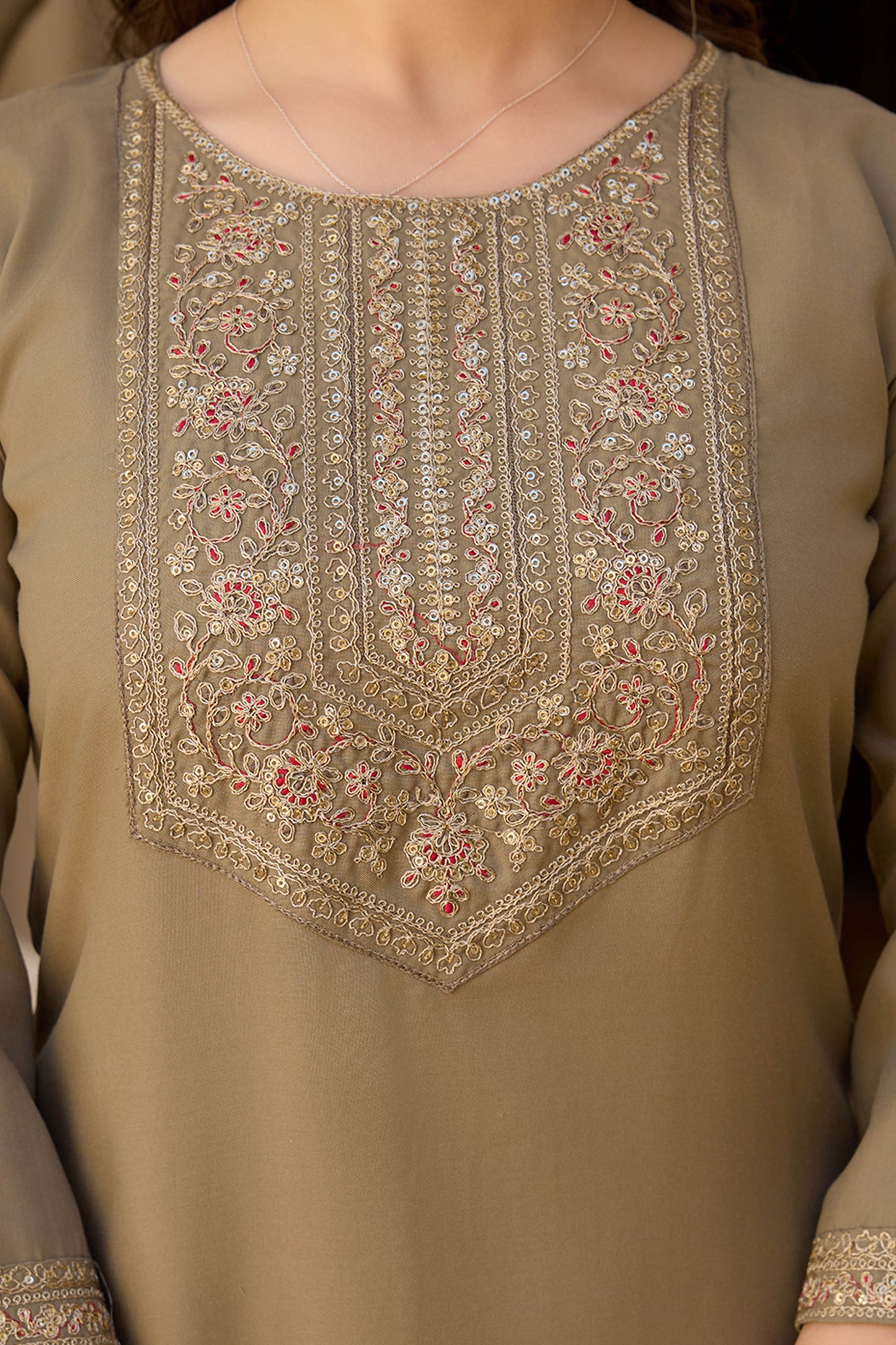 Mrigya Olive Green Rayon Embroidered Kurta Set