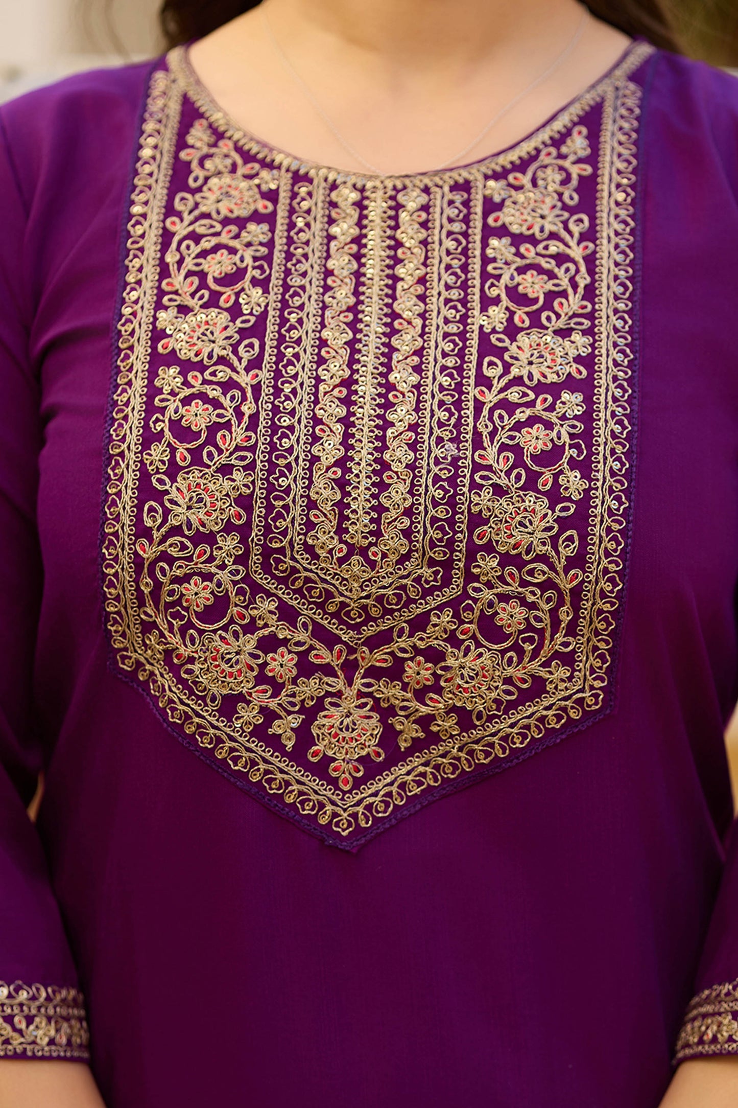 Yamini Wine Purple Rayon Embroidered Kurta Set