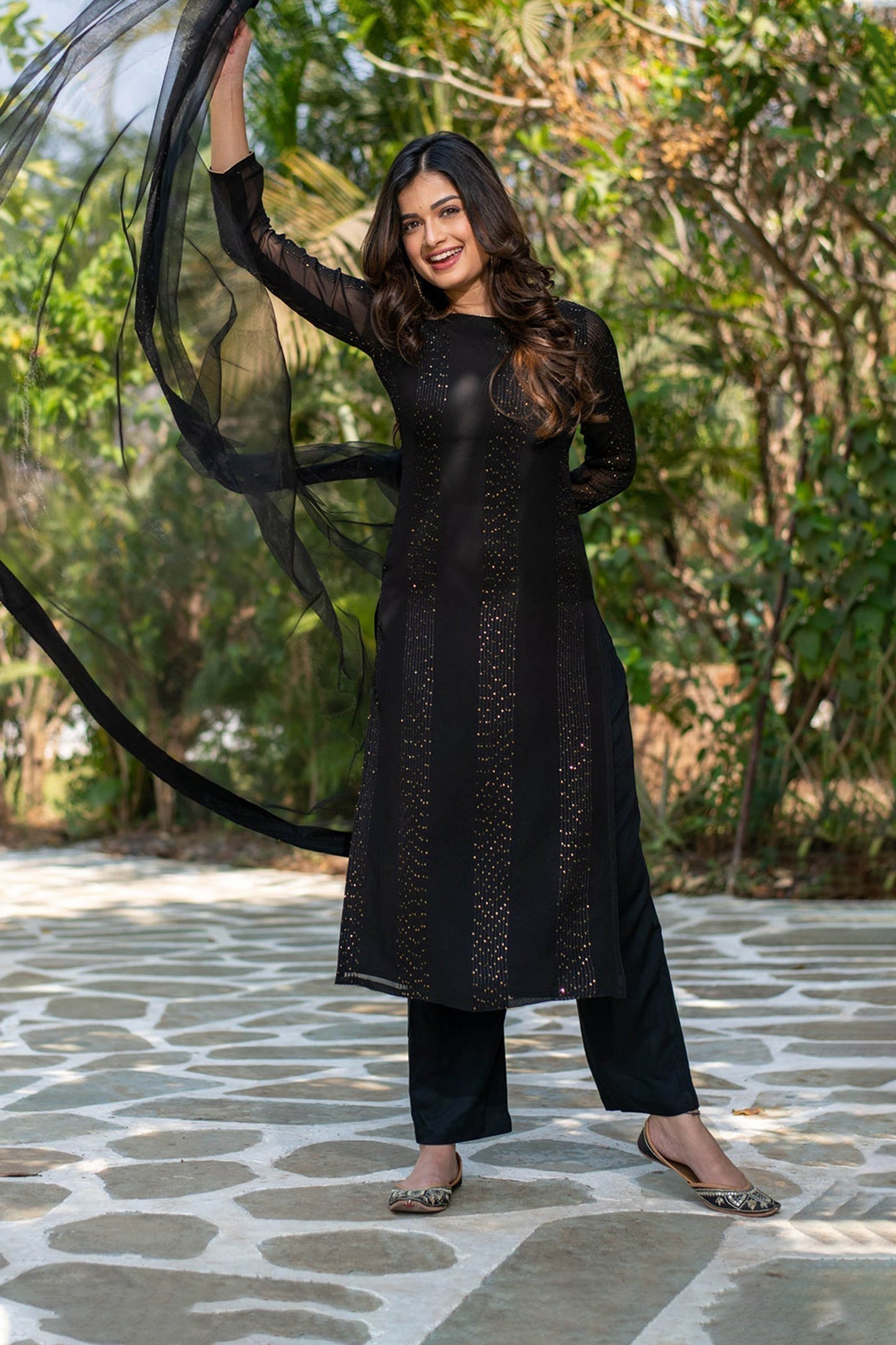 Raatri Black Faux Georgette Embroidered Kurta Set