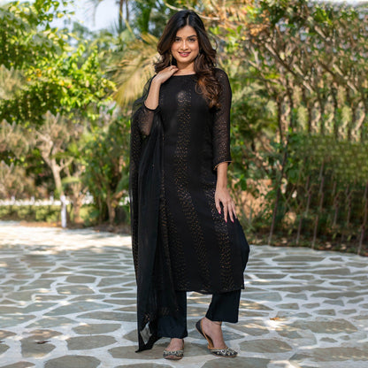 Raatri Black Faux Georgette Embroidered Kurta Set