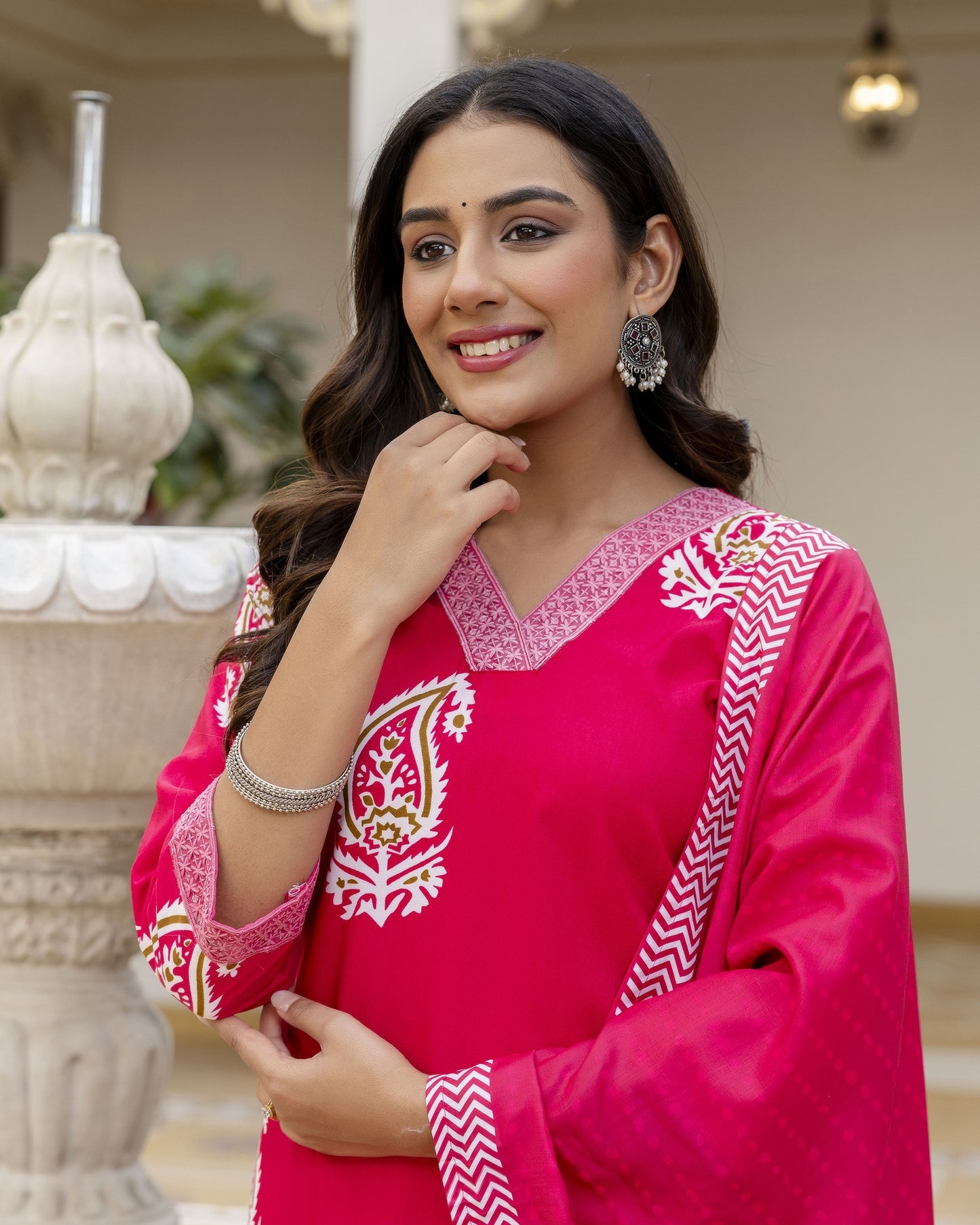 Bindiya Rani Pink Paisley Block Print Cotton Kurta Set