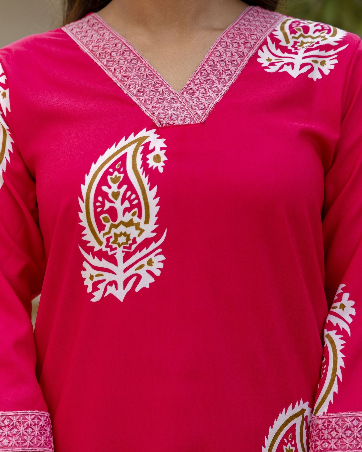 Bindiya Rani Pink Paisley Block Print Cotton Kurta Set