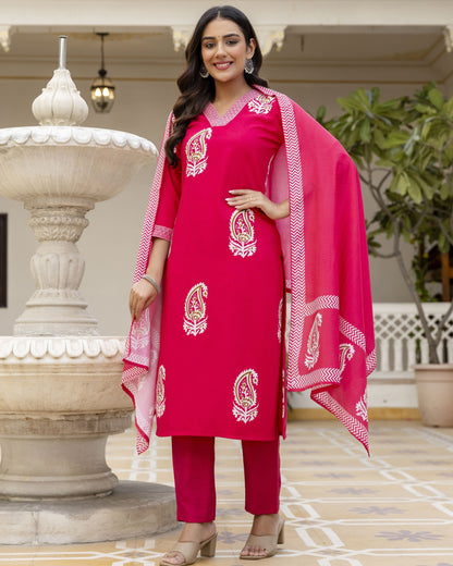 Bindiya Rani Pink Paisley Block Print Cotton Kurta Set