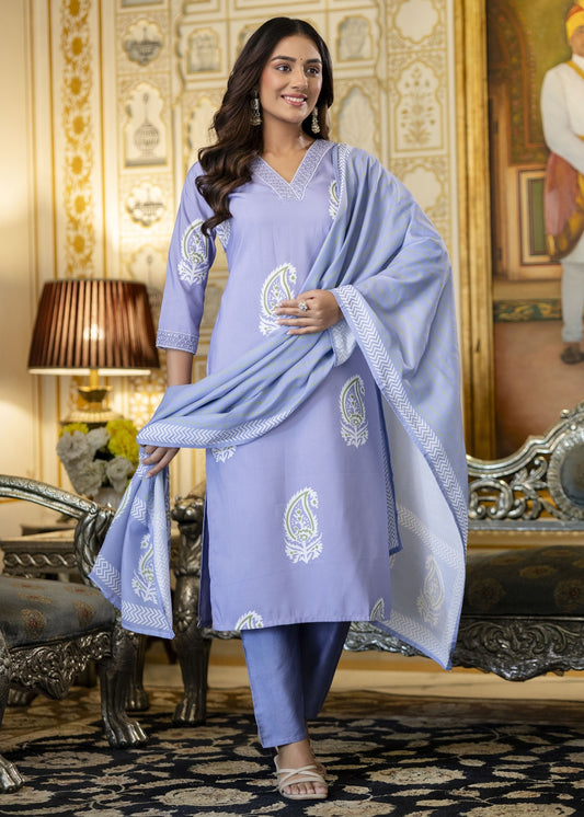 Bindiya Periwinkle Blue Paisley Printed Kurta Set