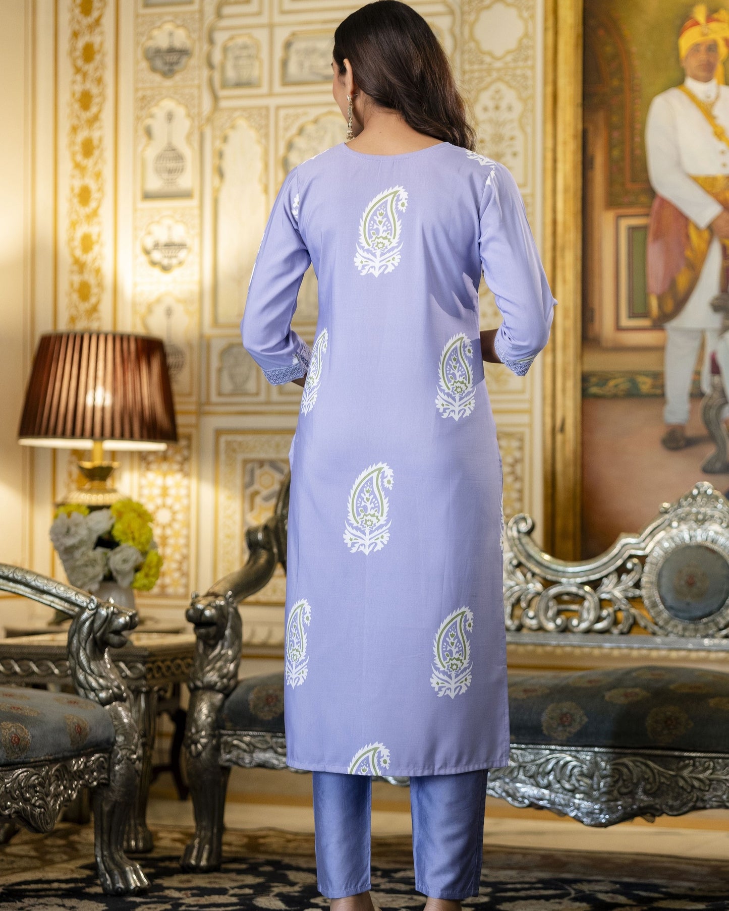 Bindiya Periwinkle Blue Paisley Printed Kurta Set