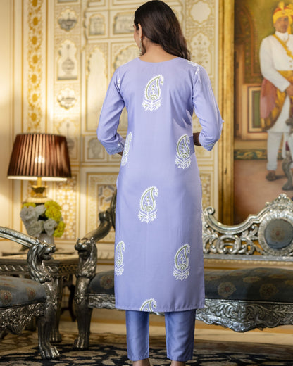 Bindiya Periwinkle Blue Paisley Printed Kurta Set