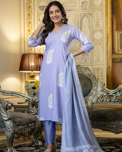 Bindiya Periwinkle Blue Paisley Printed Kurta Set