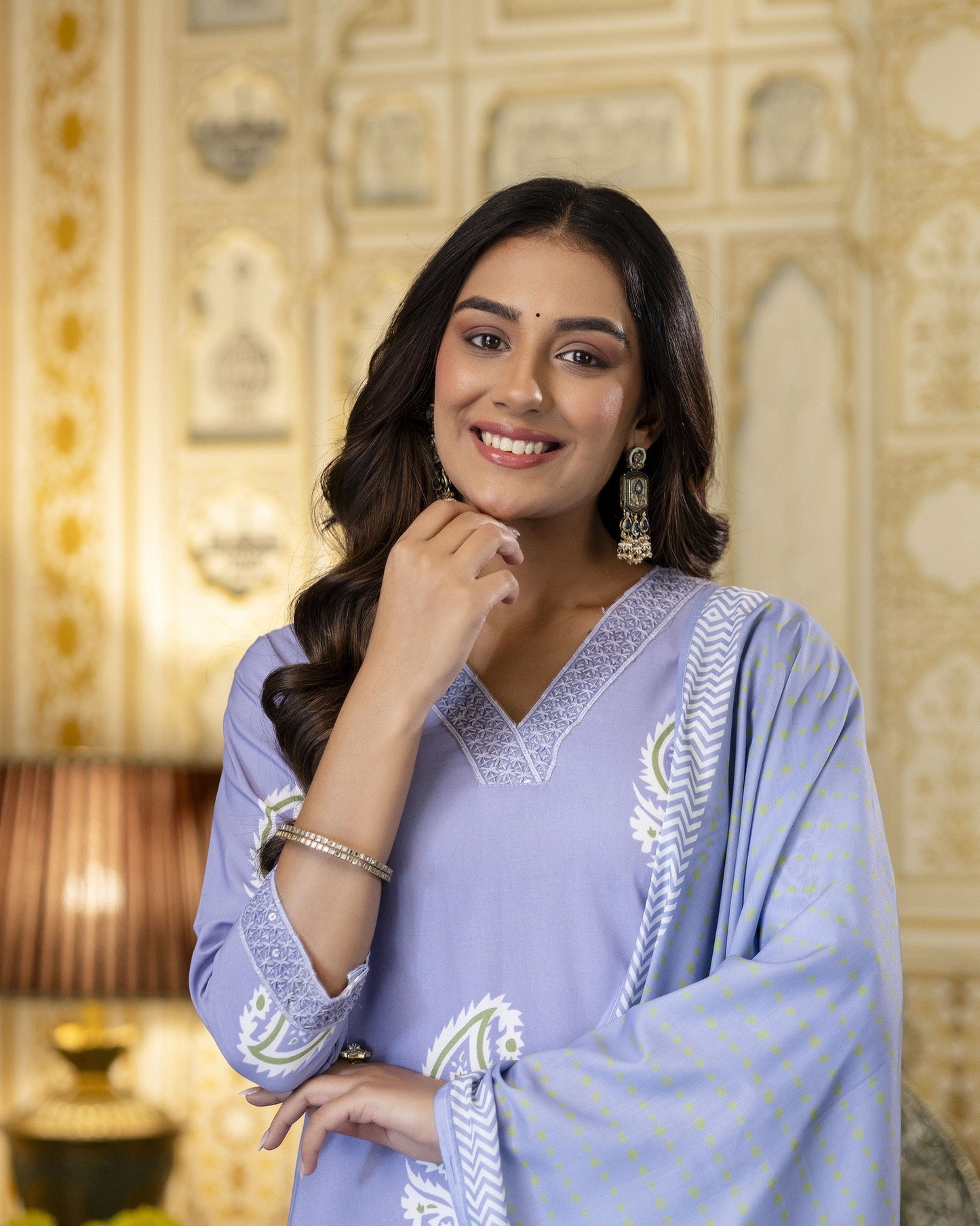 Bindiya Periwinkle Blue Paisley Printed Kurta Set