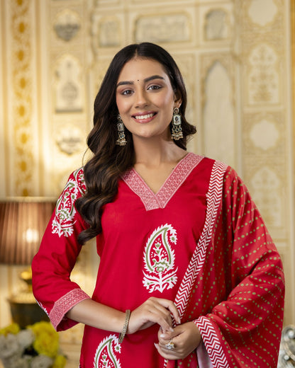 Bindiya Cherry Red Paisley Printed Kurta Set