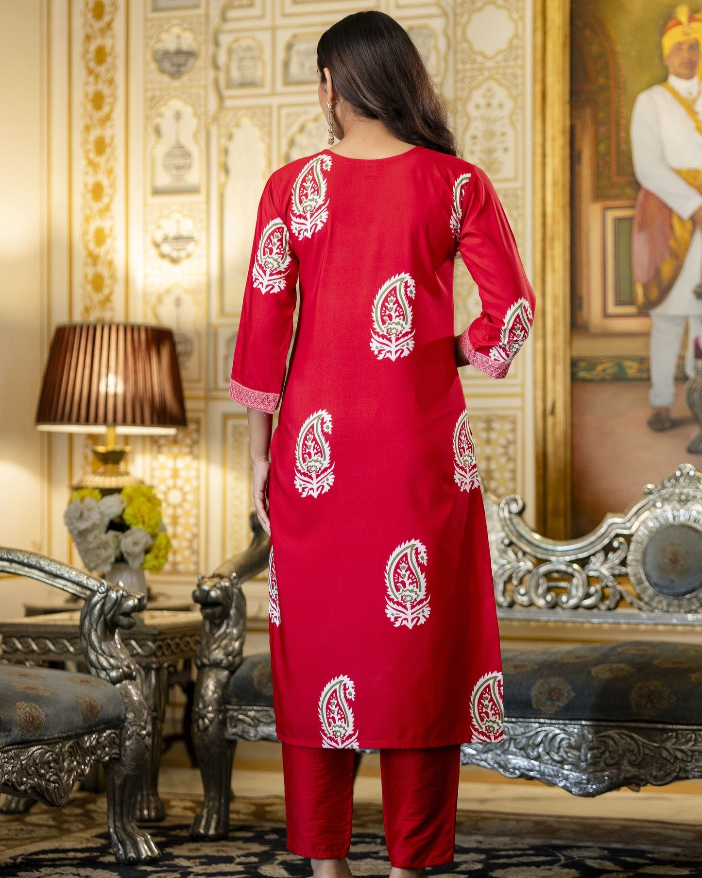 Bindiya Cherry Red Paisley Printed Kurta Set