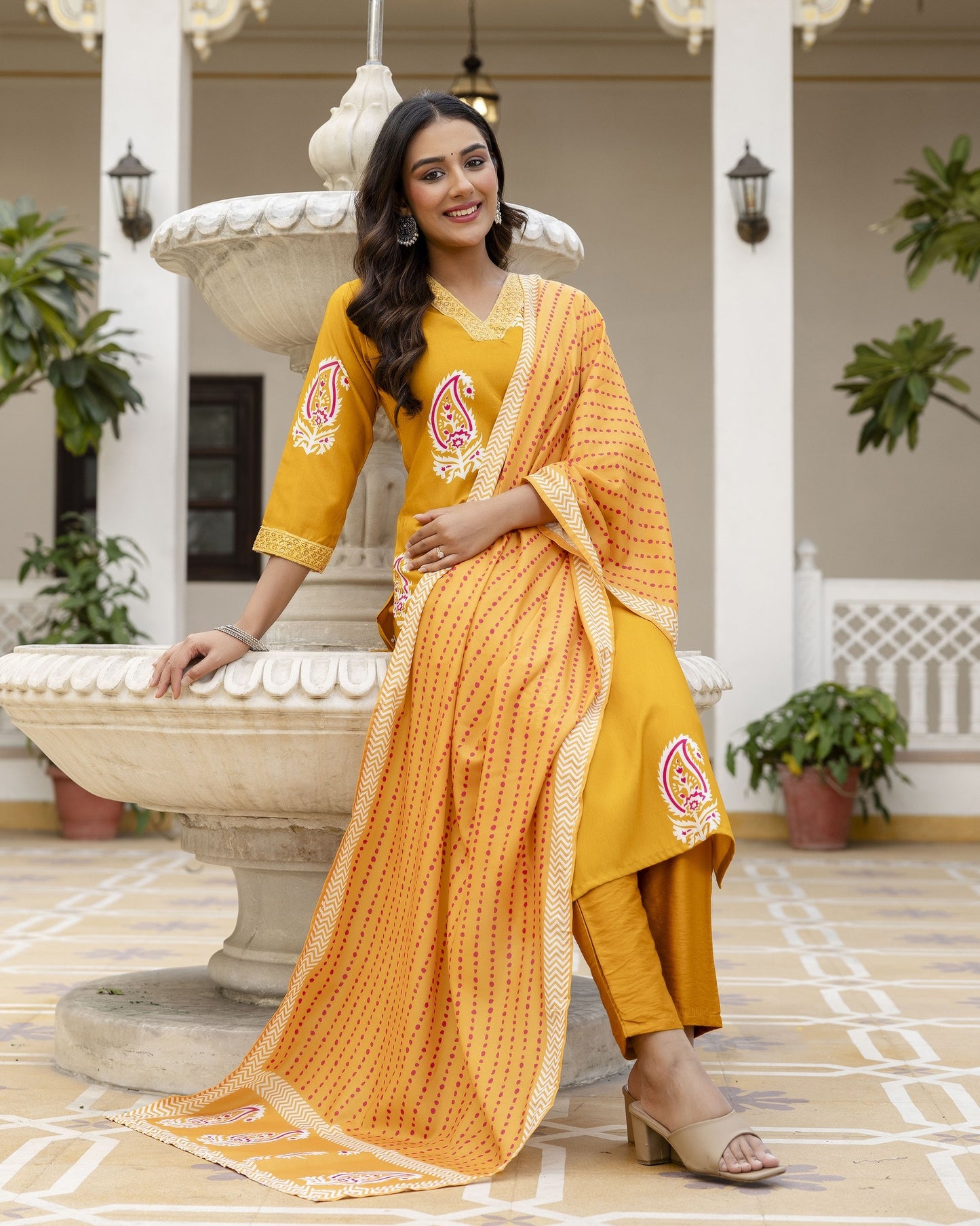Bindiya Mustard Yellow Paisley Printed Kurta Set
