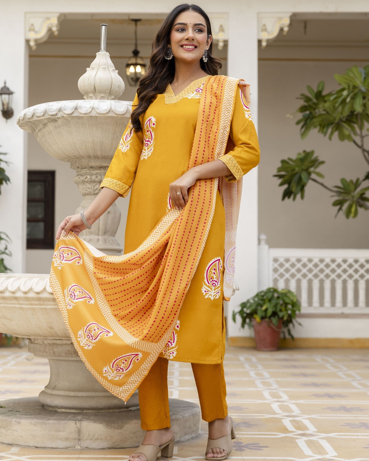 Bindiya Mustard Yellow Paisley Printed Kurta Set