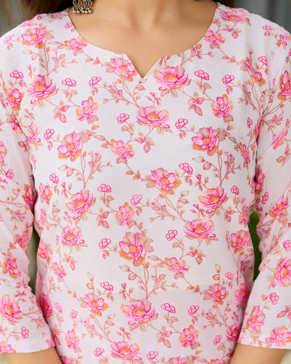Phulwari White and Pink Ditsy Floral Print Kurta Set