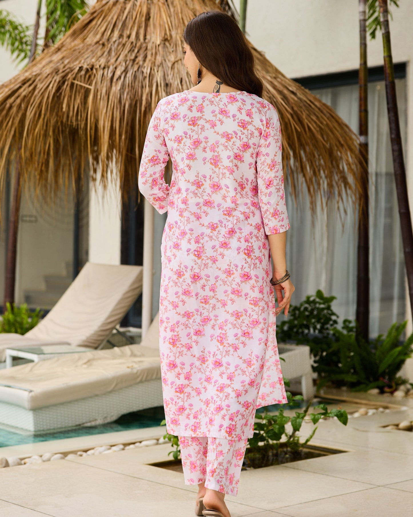 Phulwari White and Pink Ditsy Floral Print Kurta Set