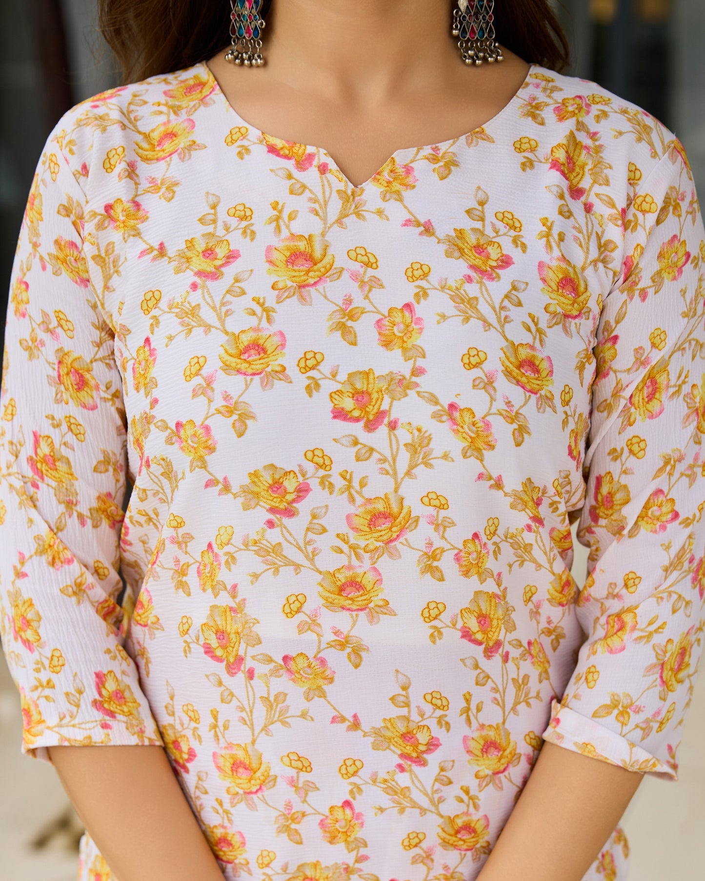 Phulwari White and Yellow Ditsy Floral Print Kurta Set