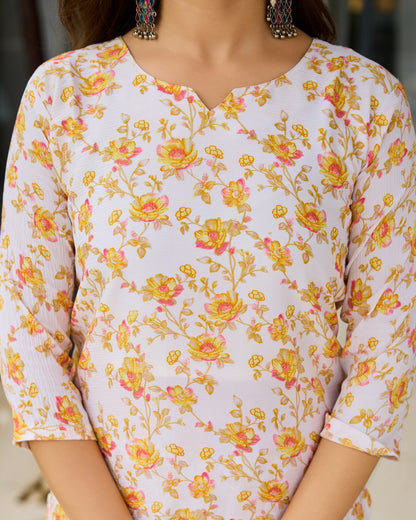 Phulwari White and Yellow Ditsy Floral Print Kurta Set