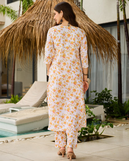 Phulwari White and Yellow Ditsy Floral Print Kurta Set