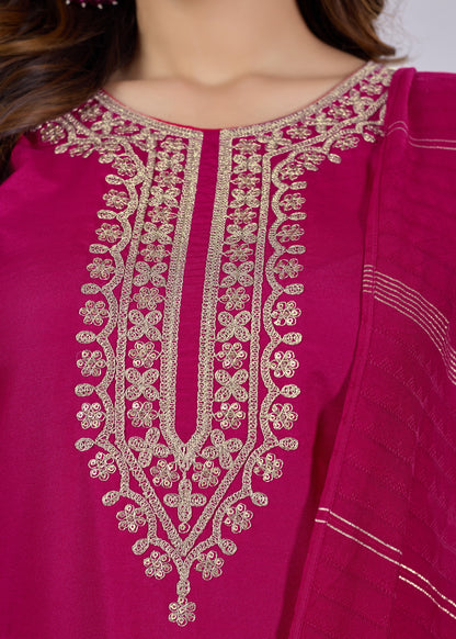 Suhana Magenta Pink Gold Zari Embroidered Kurta Set