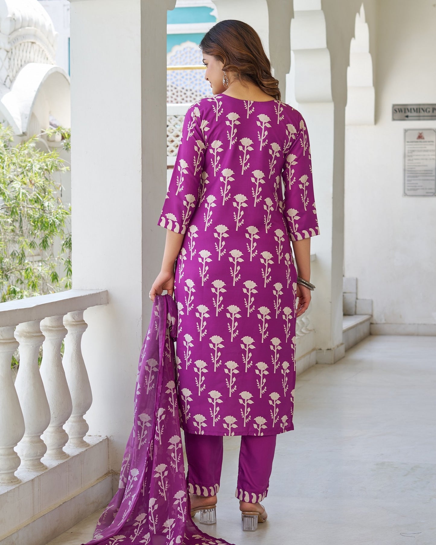 Bagicha Wine Purple Ivory Floral Print Kurta Set