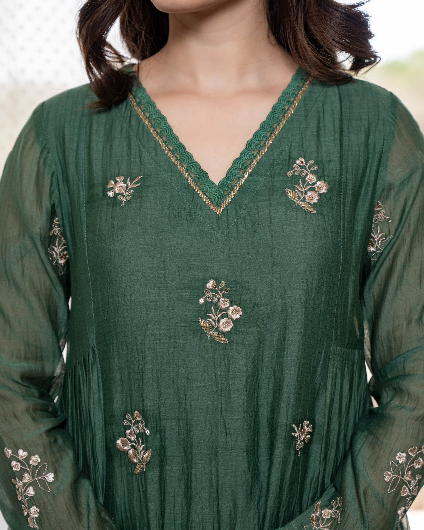 Aranya Teal Green Gold Floral Embroidered Suit Set