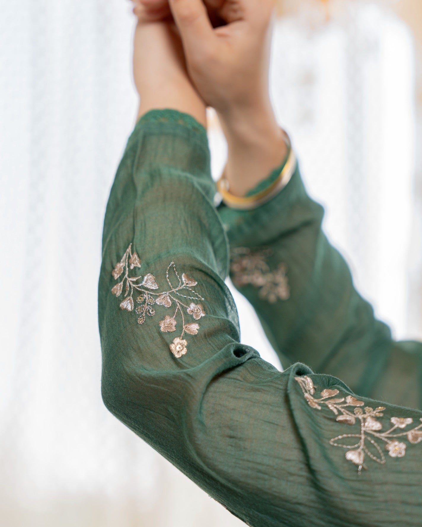Aranya Teal Green Gold Floral Embroidered Suit Set