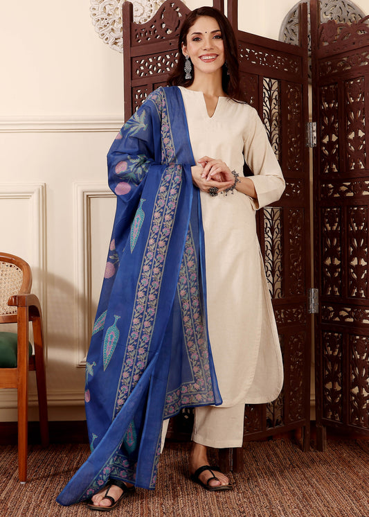 Saadhvi Ivory Cream Plain Kurta Set